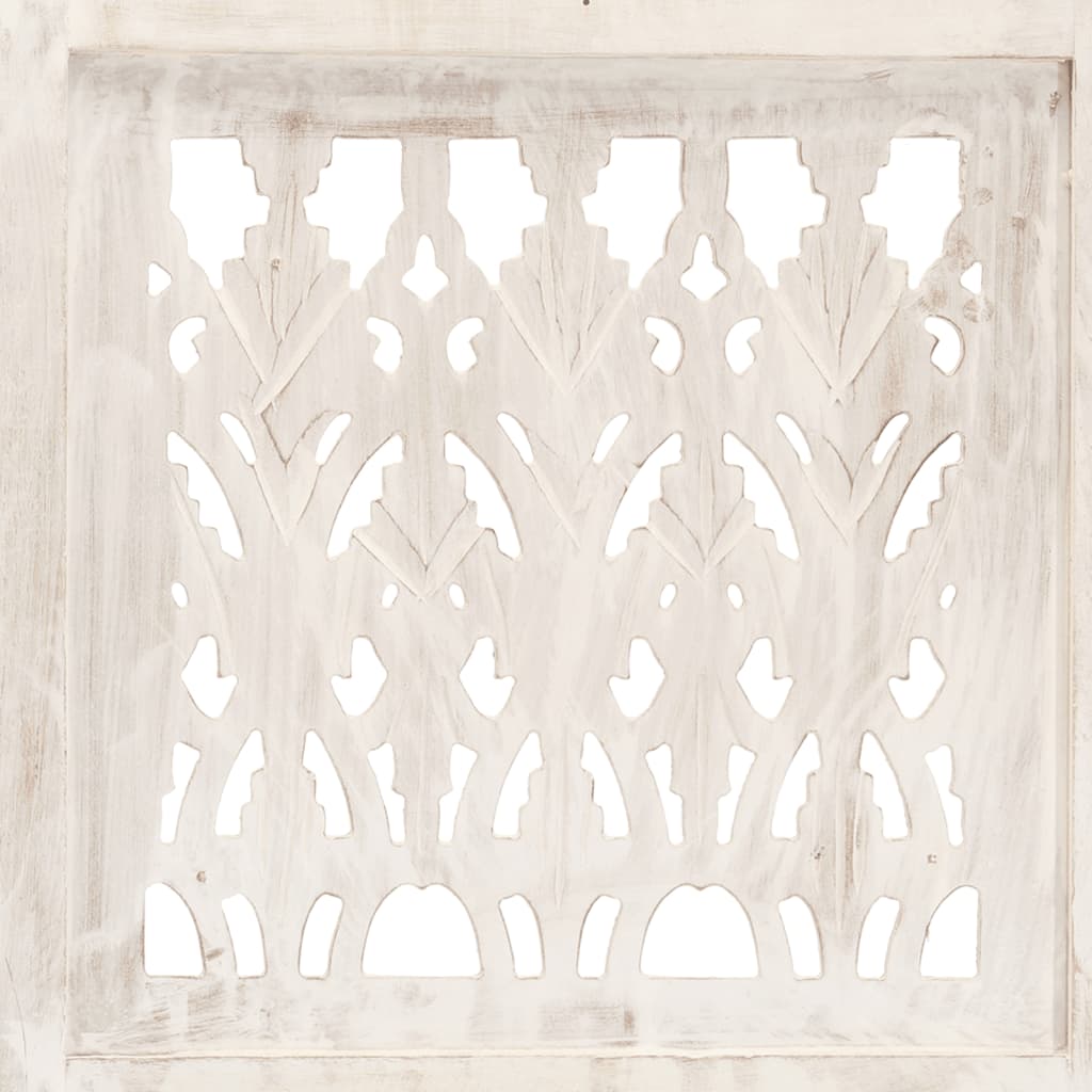 Hand-Carved White 5-Panel Room Divider - Solid Mango Wood 200x165 cm