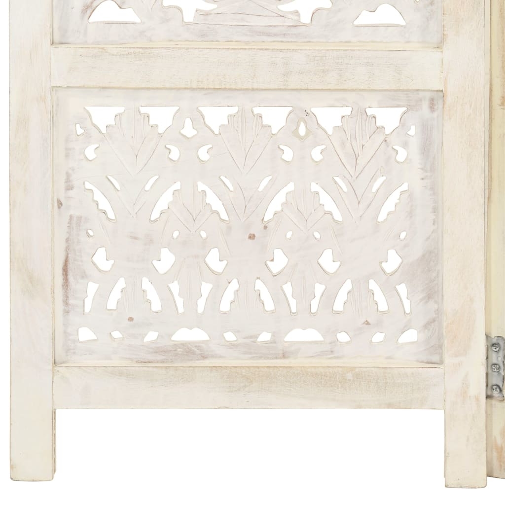 Hand-Carved White 5-Panel Room Divider - Solid Mango Wood 200x165 cm
