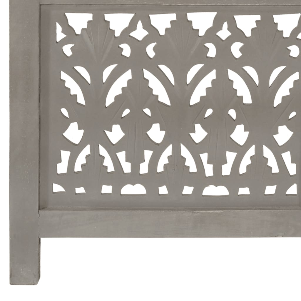 Hand-Carved Grey 3-Panel Room Divider, 120x165cm Mango Wood