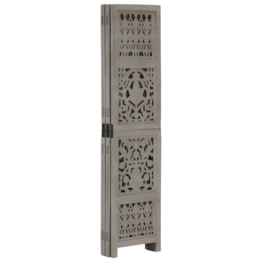 Grey Hand-Carved Mango Wood Room Divider, 5-Panel, 200x165 cm