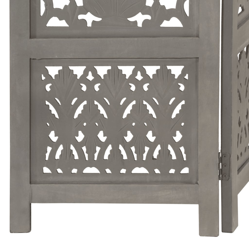Grey Hand-Carved Mango Wood Room Divider, 5-Panel, 200x165 cm
