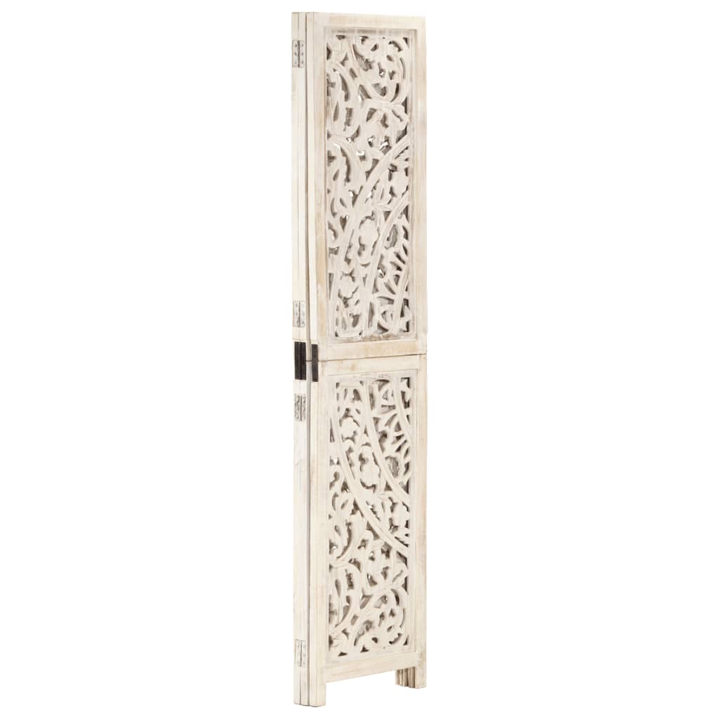 Hand Carved White Mango Wood 3-Panel Room Divider 120x165cm