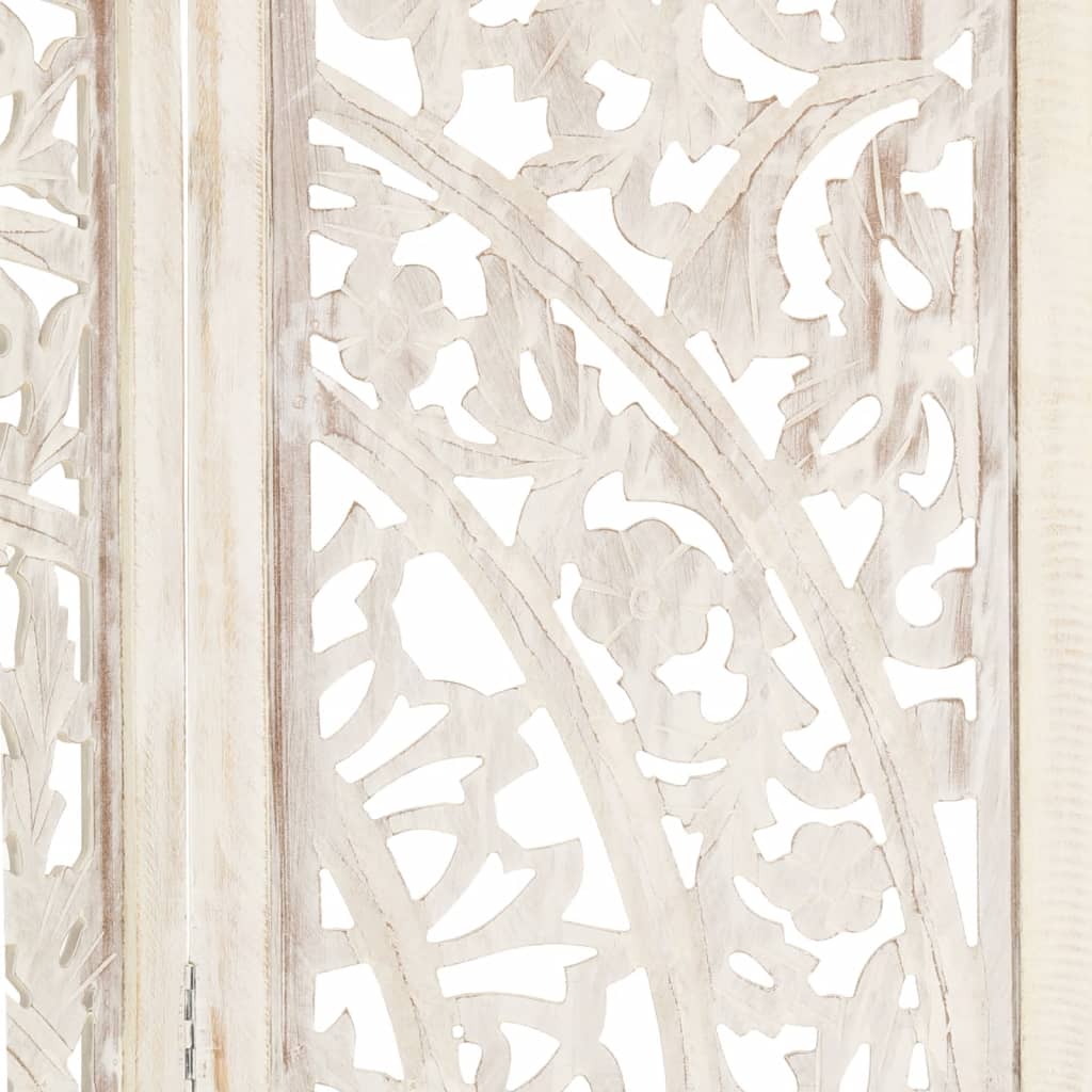 Hand Carved White Mango Wood 3-Panel Room Divider 120x165cm
