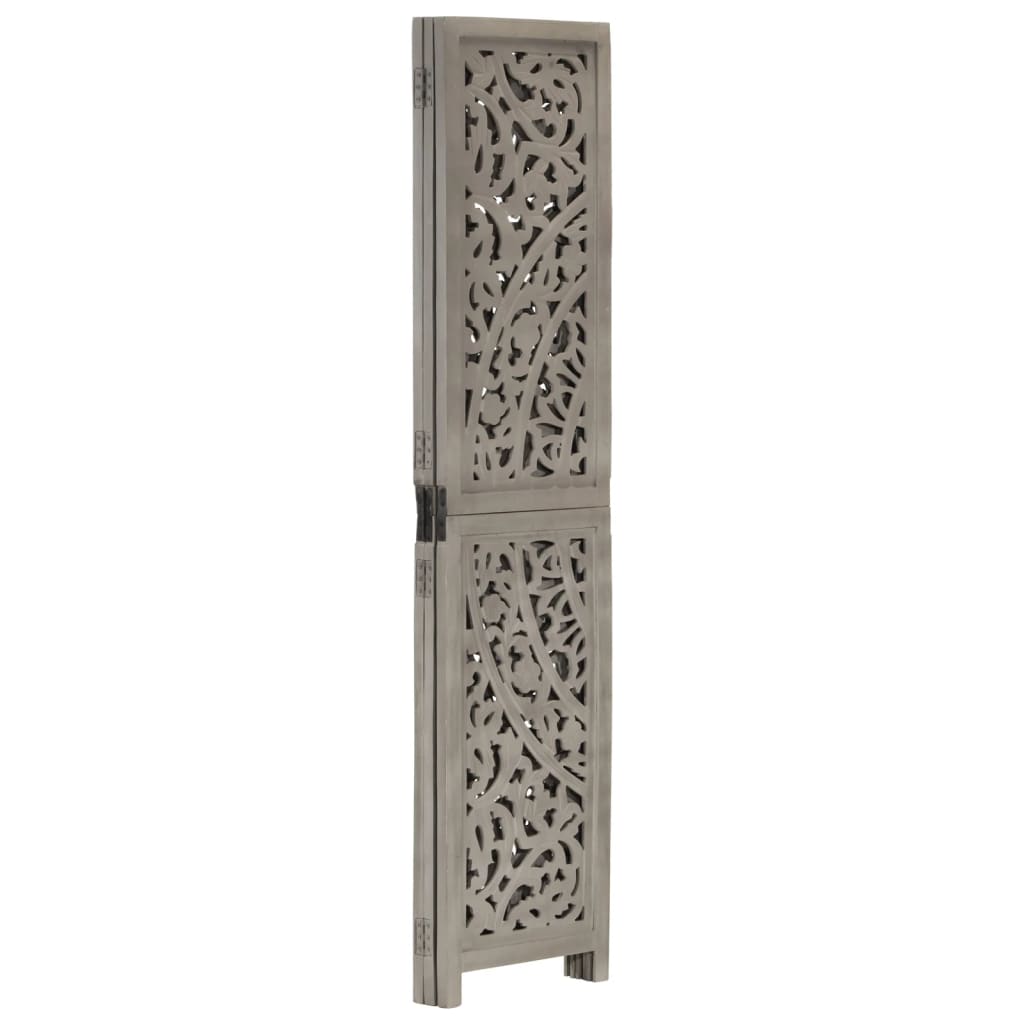 Grey 3-Panel Room Divider - Hand-Carved Solid Mango Wood Decor