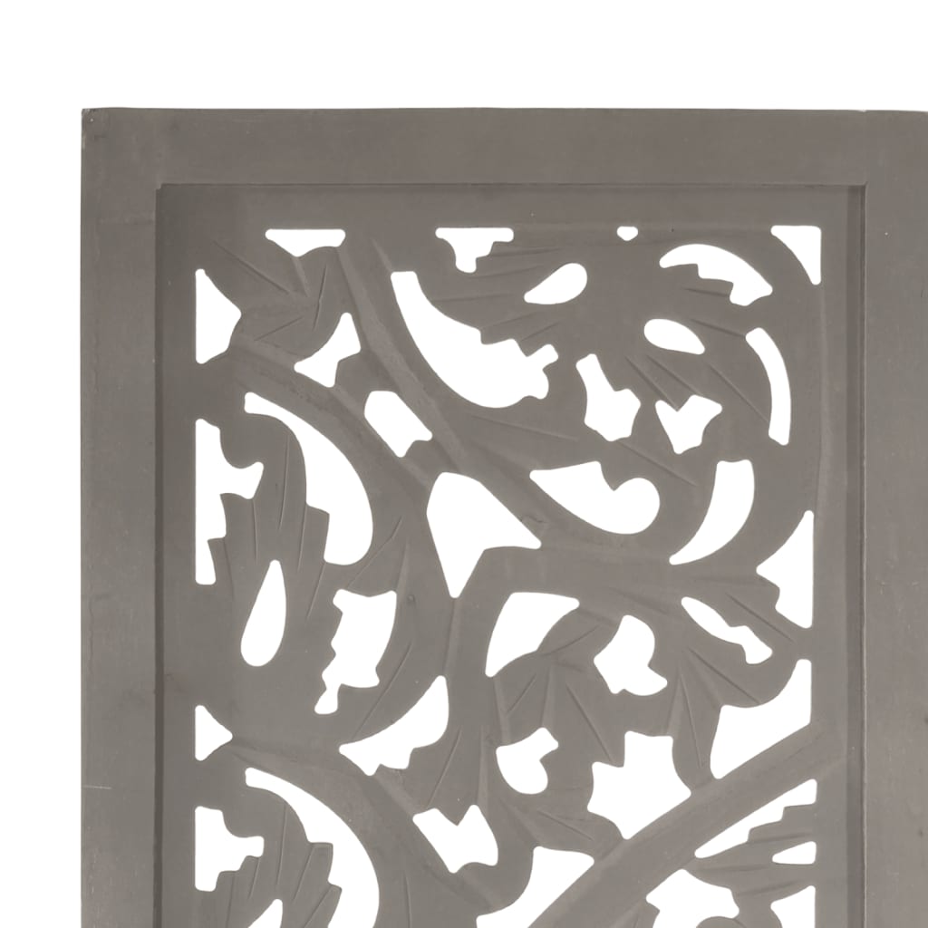 Grey 3-Panel Room Divider - Hand-Carved Solid Mango Wood Decor