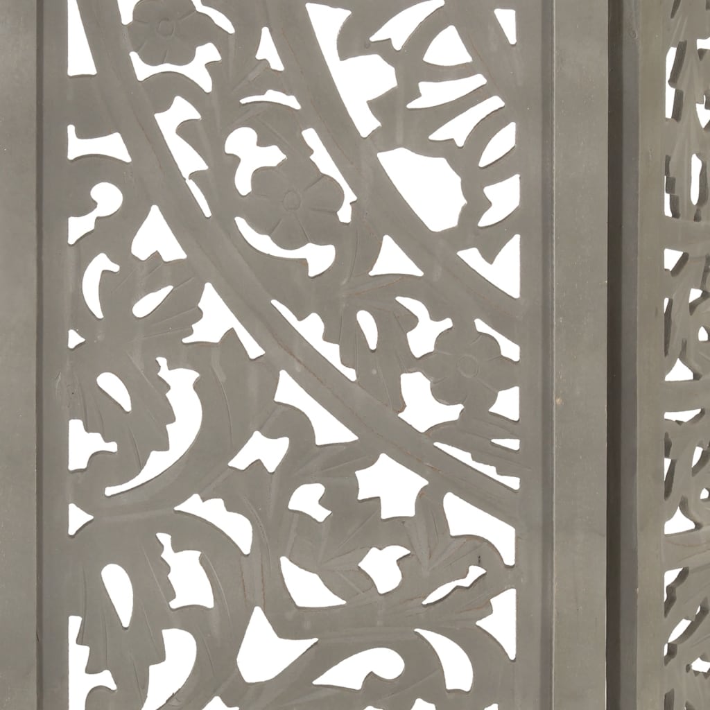 Grey 3-Panel Room Divider - Hand-Carved Solid Mango Wood Decor