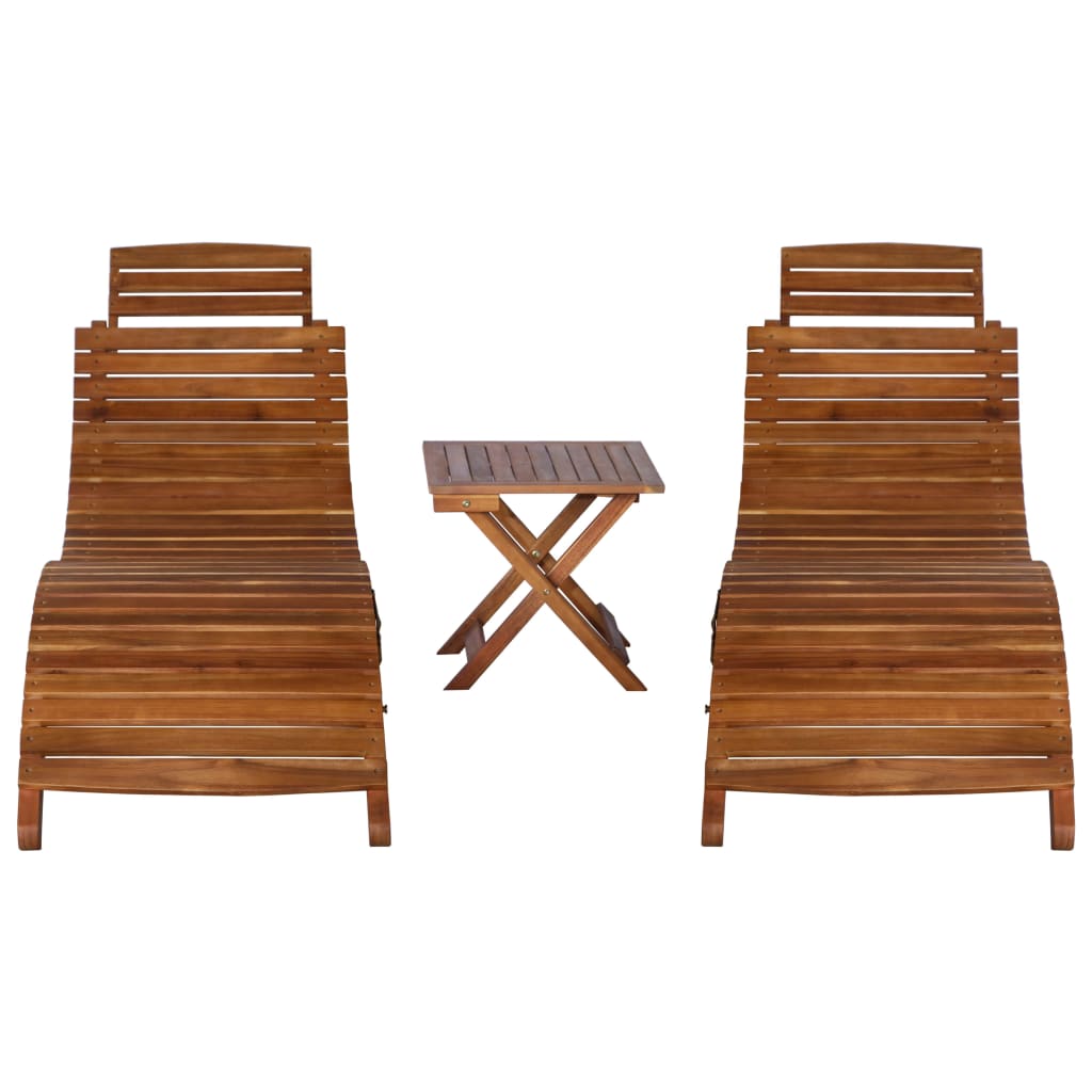 Solid Acacia Wood 3-Piece Sunlounger Set with Tea Table