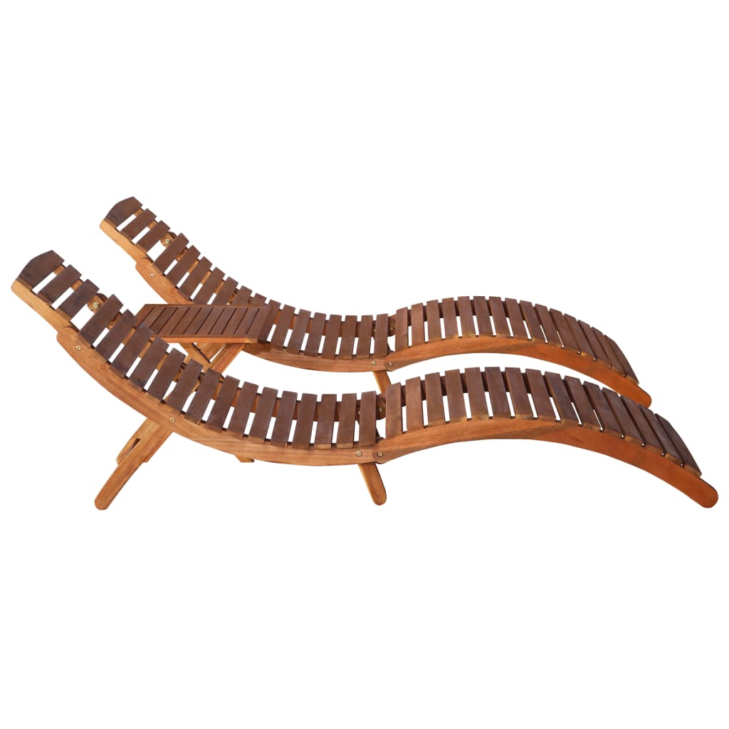 Solid Acacia Wood 3-Piece Sunlounger Set with Tea Table