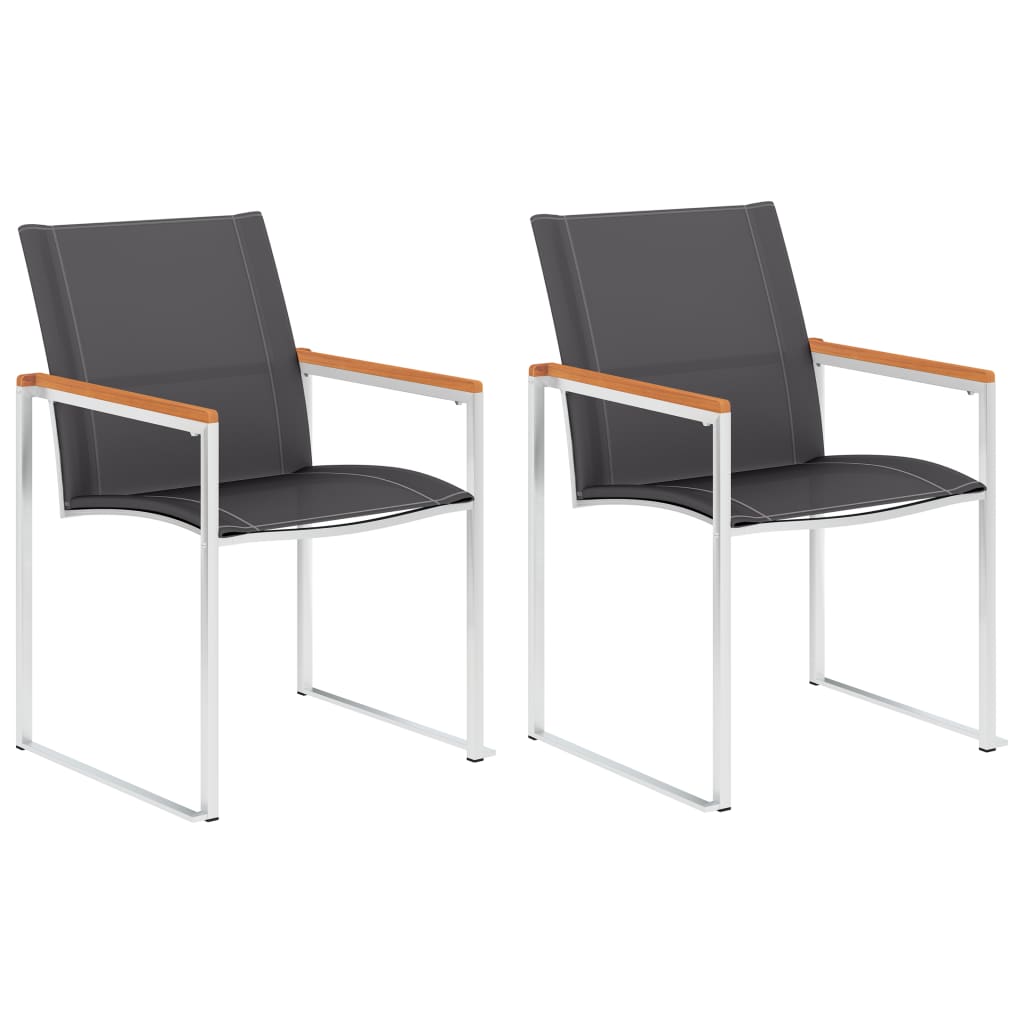 2 Grey Textilene & Stainless Steel Garden Chairs - Set of 2