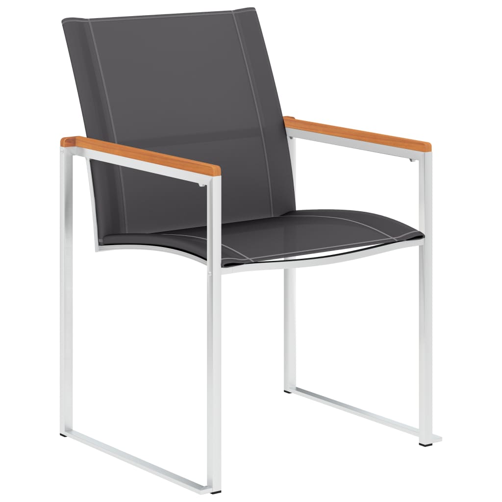 2 Grey Textilene & Stainless Steel Garden Chairs - Set of 2