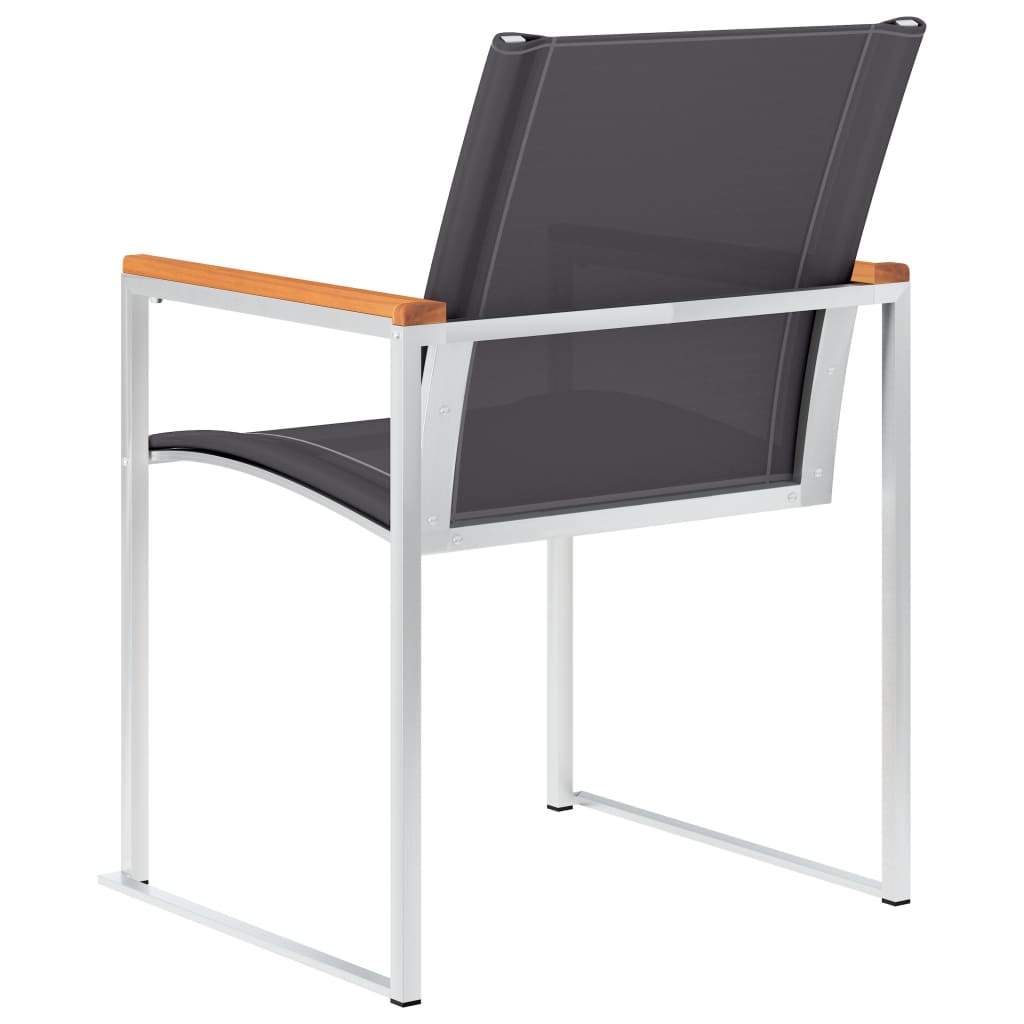 2 Grey Textilene & Stainless Steel Garden Chairs - Set of 2
