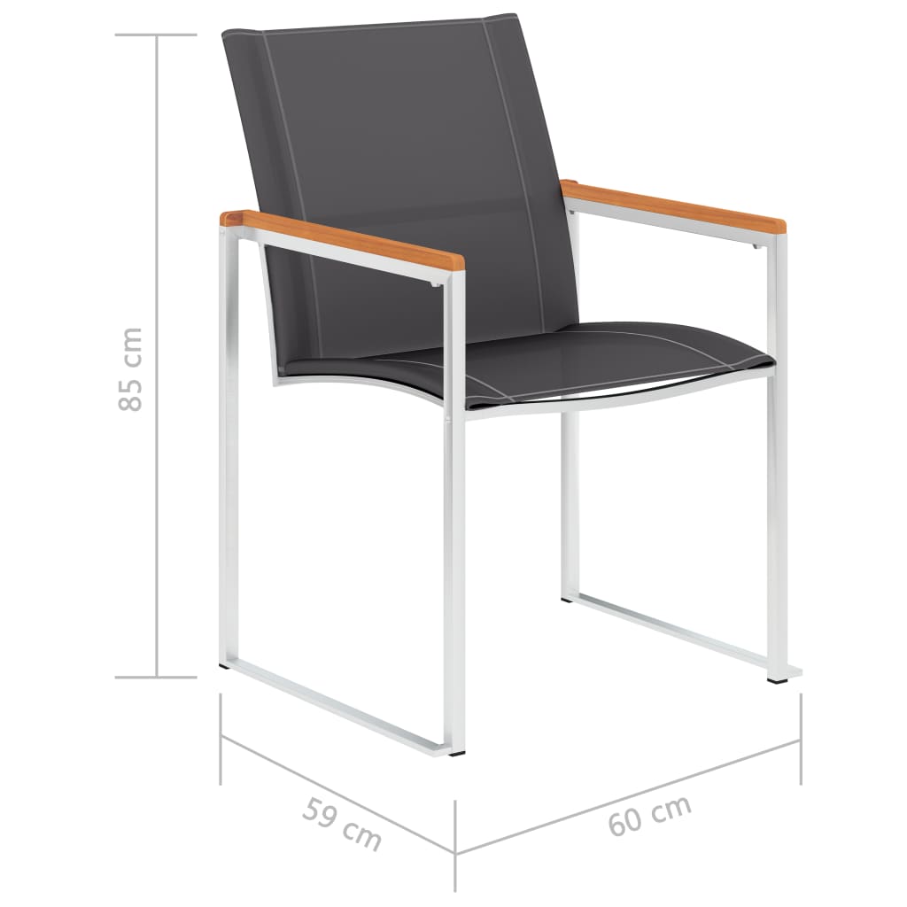 2 Grey Textilene & Stainless Steel Garden Chairs - Set of 2