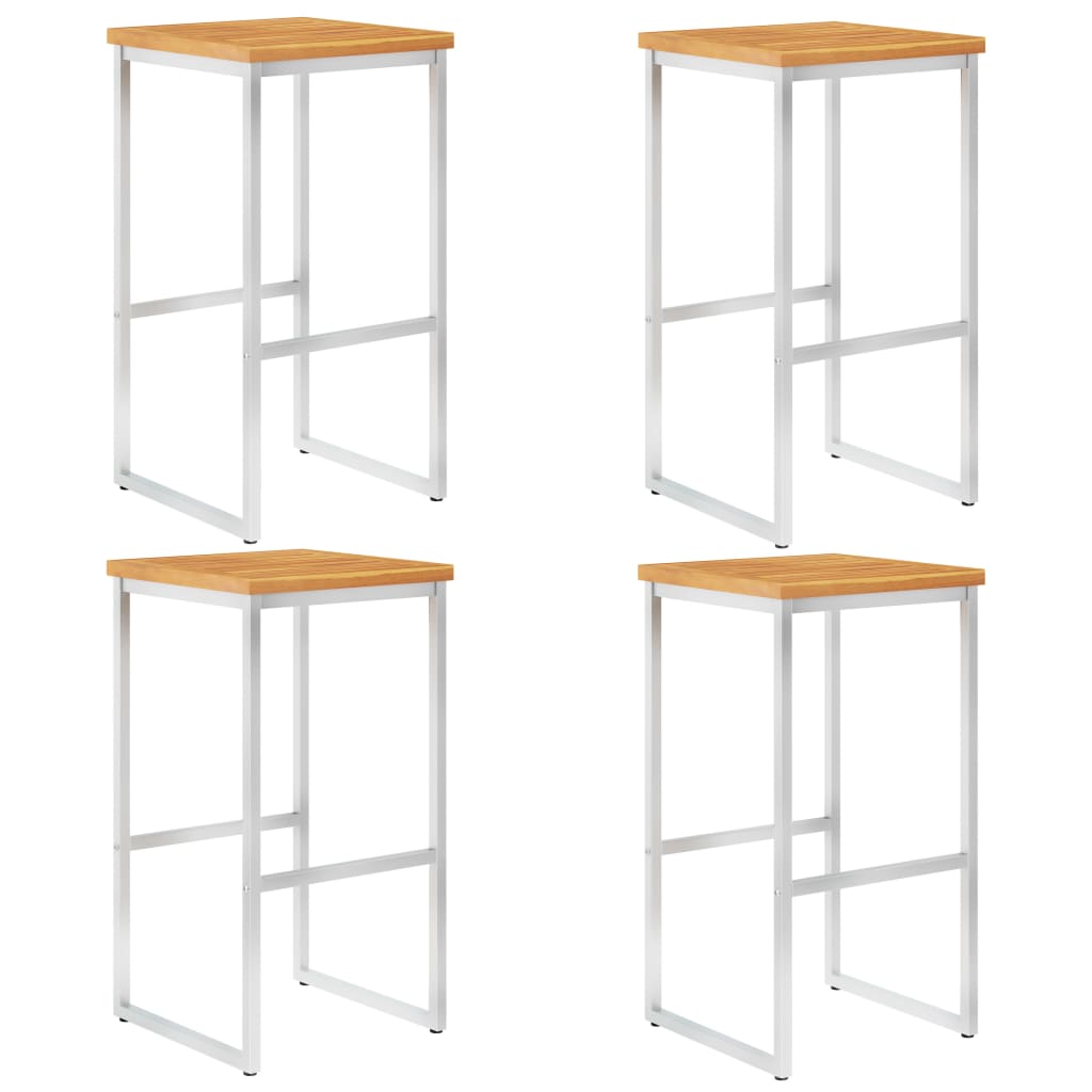Set of 4 Acacia Wood & Stainless Steel Bar Chairs - Stylish & Durable