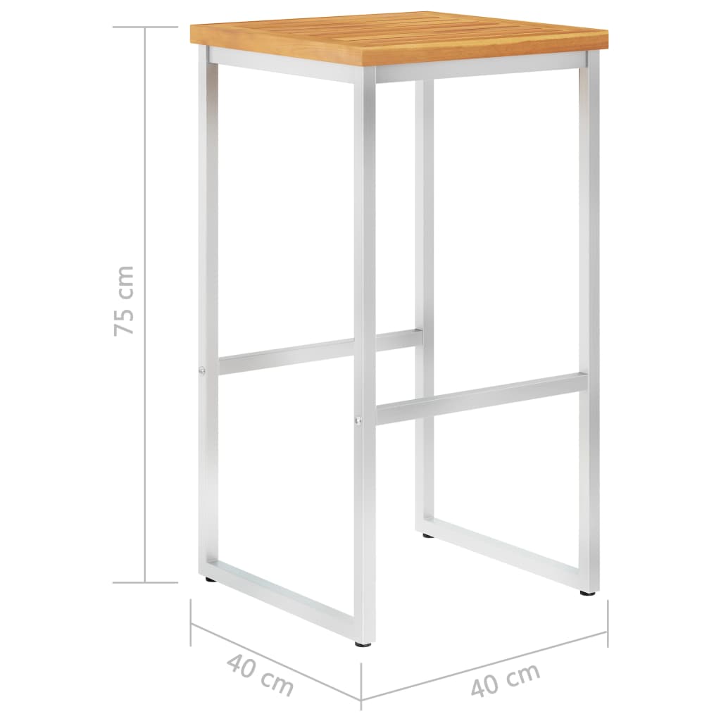 Set of 4 Acacia Wood & Stainless Steel Bar Chairs - Stylish & Durable
