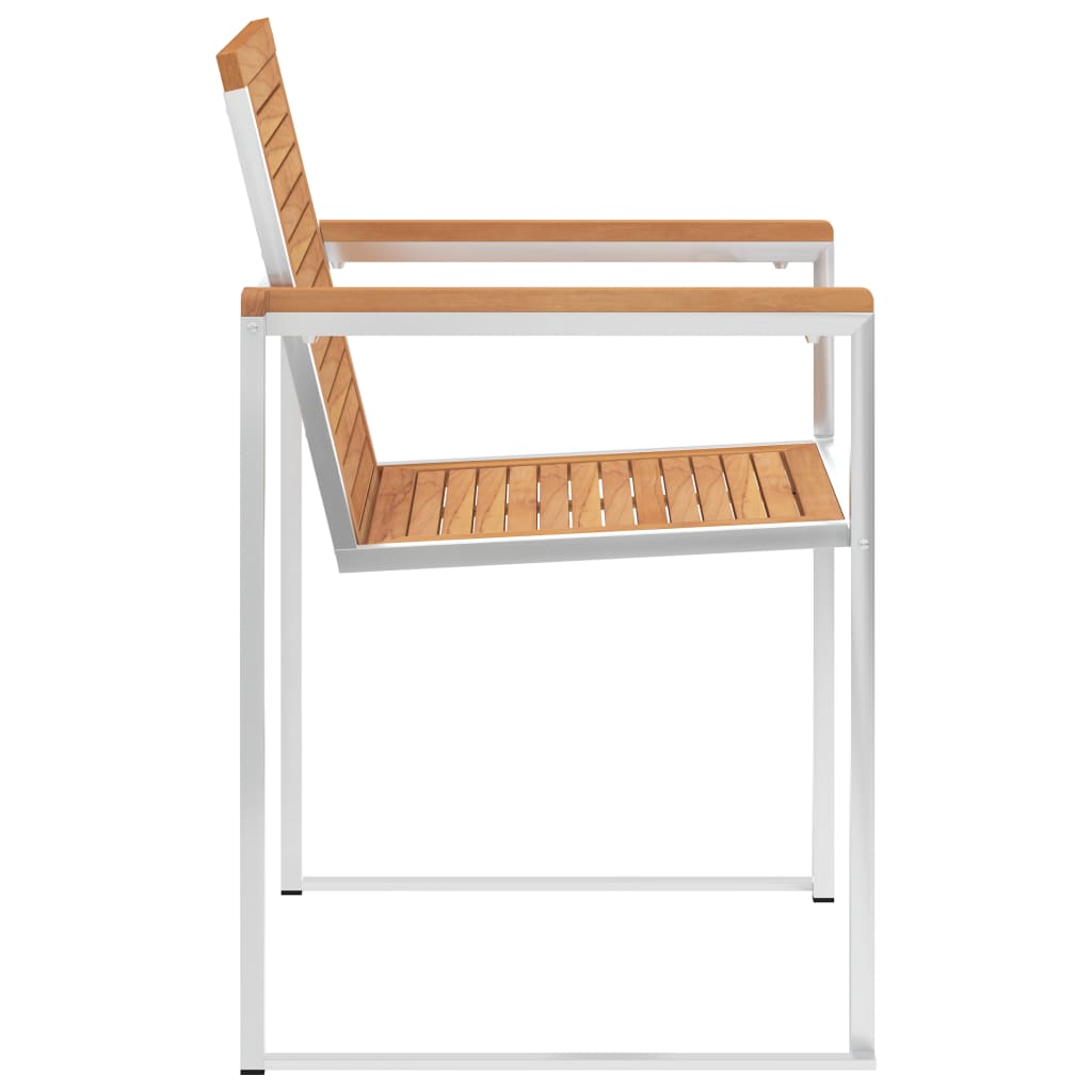 2-Pc Solid Teak Wood & Stainless Steel Garden Chairs Set