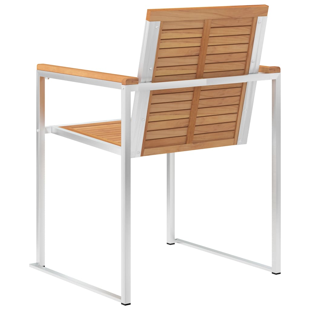 2-Pc Solid Teak Wood & Stainless Steel Garden Chairs Set