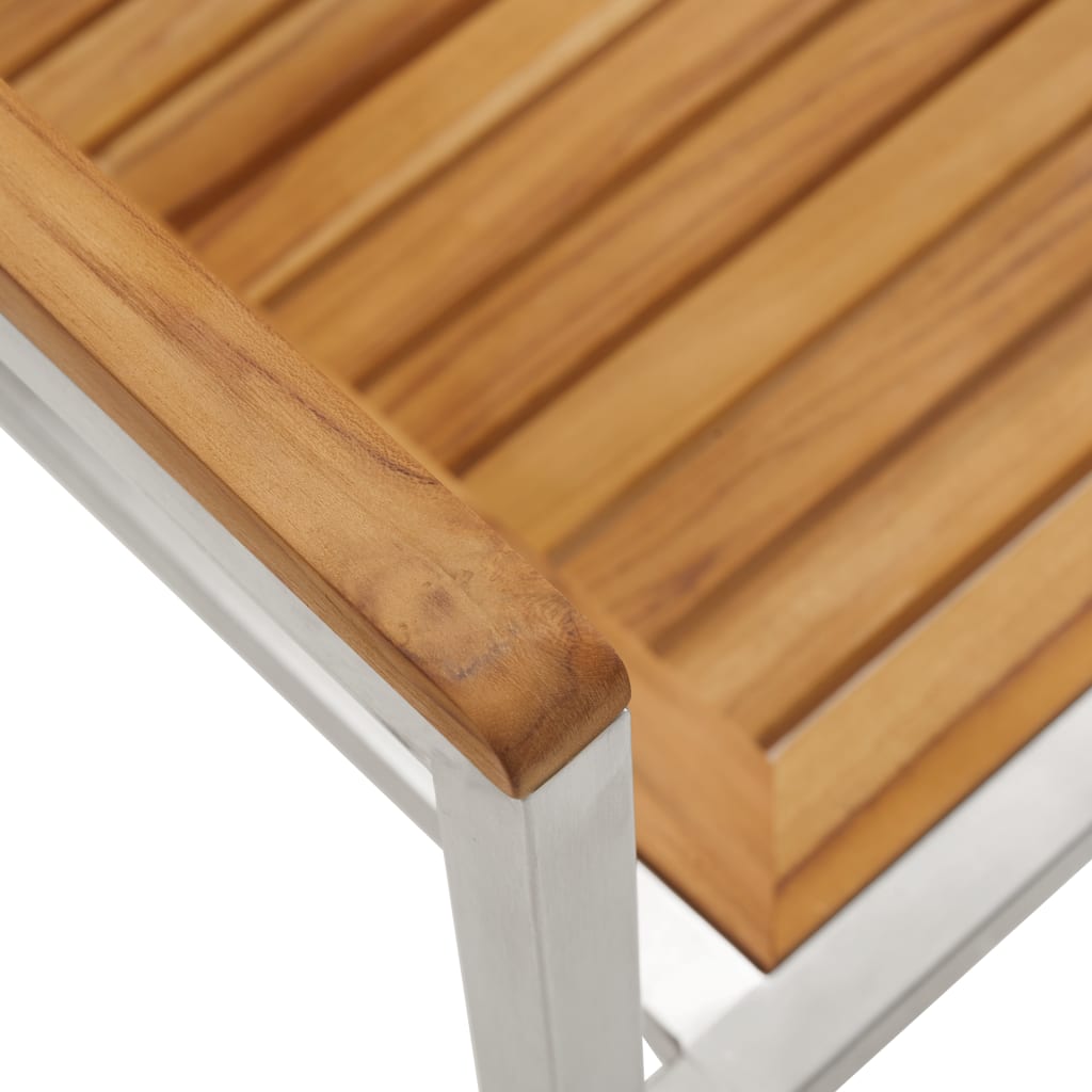 2-Pc Solid Teak Wood & Stainless Steel Garden Chairs Set