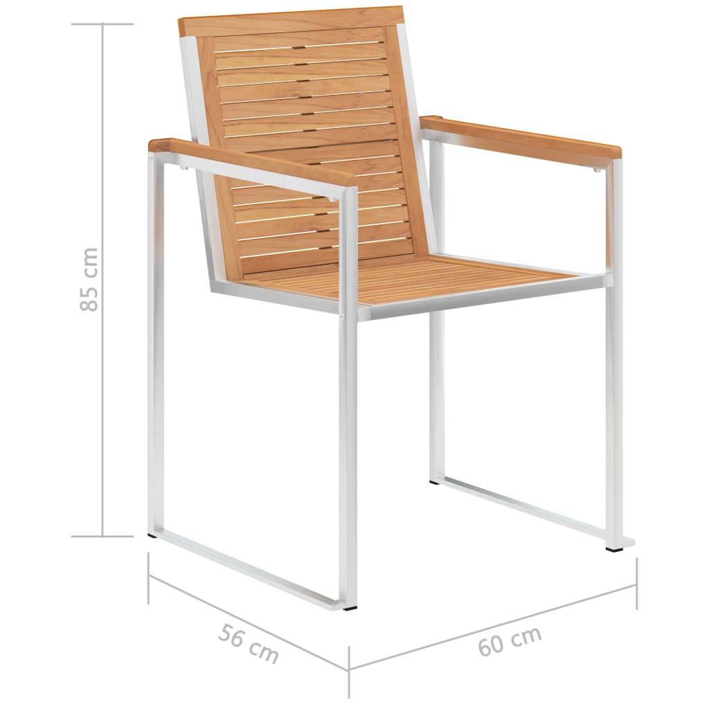2-Pc Solid Teak Wood & Stainless Steel Garden Chairs Set