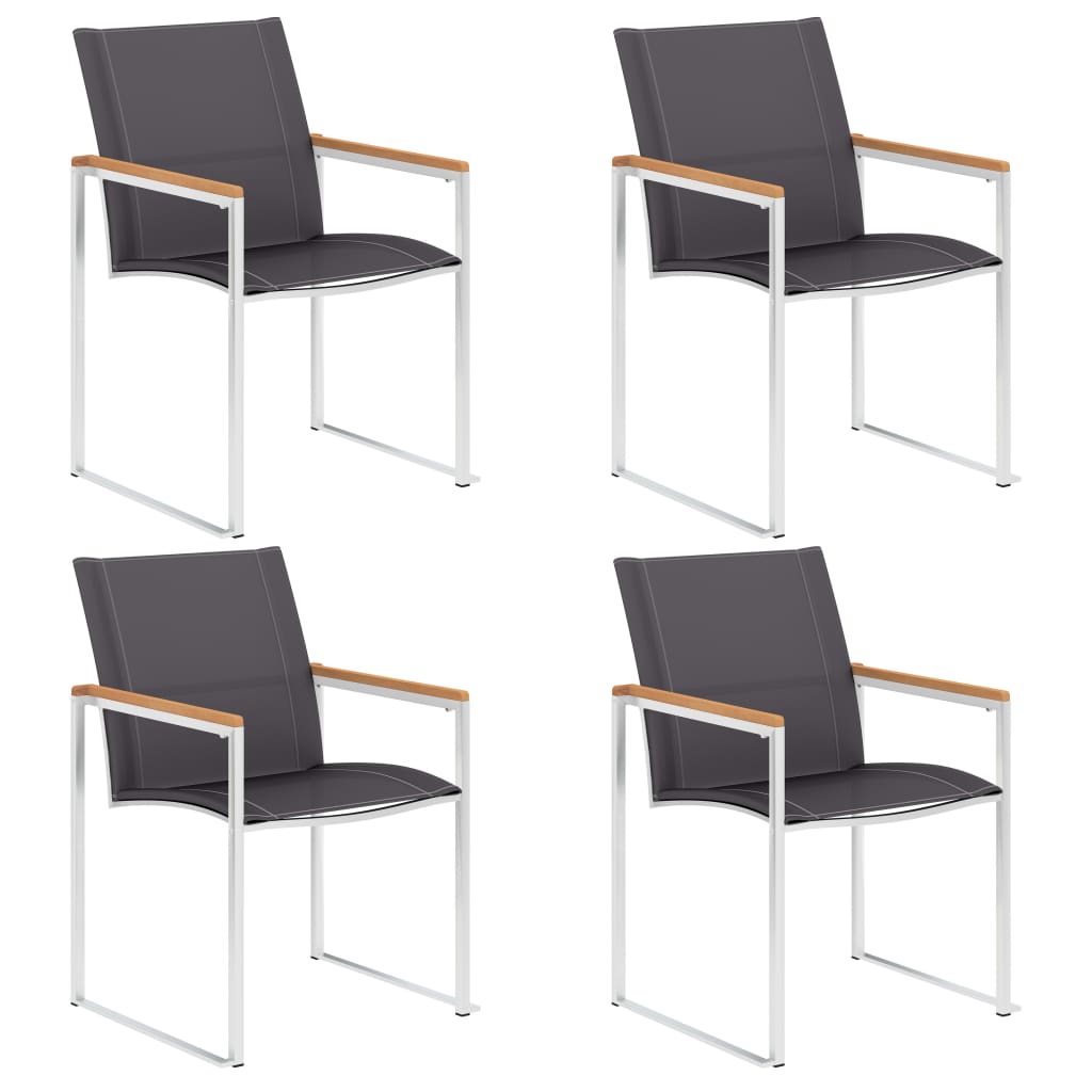 4 Grey Textilene & Stainless Steel Garden Chairs Set