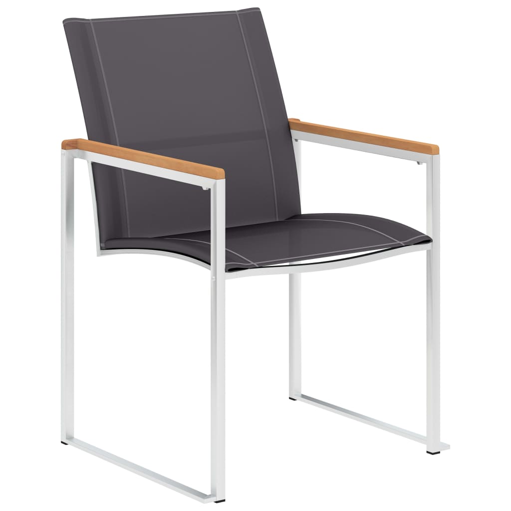 4 Grey Textilene & Stainless Steel Garden Chairs Set