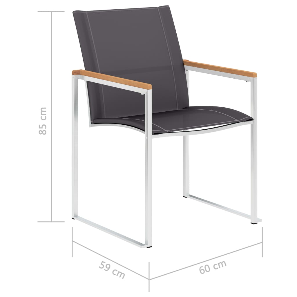 4 Grey Textilene & Stainless Steel Garden Chairs Set