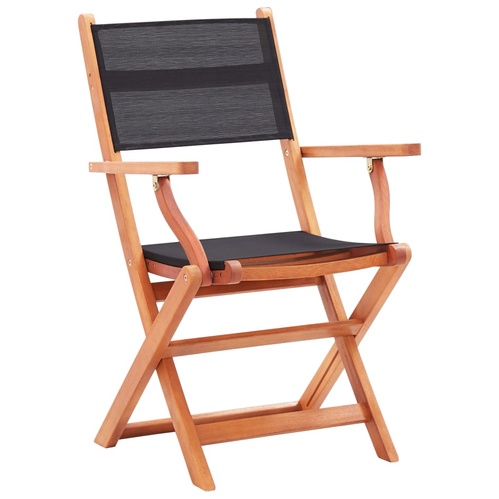 Black Folding Garden Chairs, 2 pcs, Solid Eucalyptus & Textilene