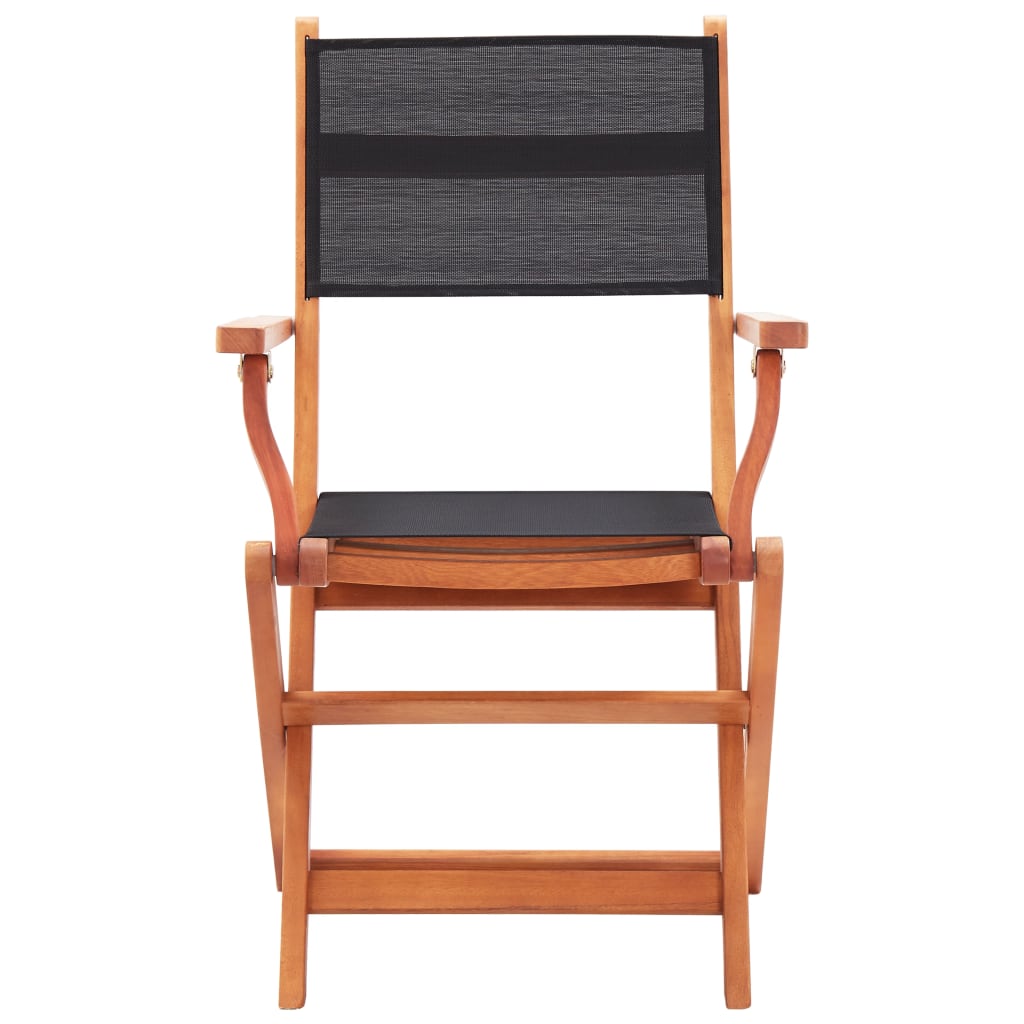 Black Folding Garden Chairs, 2 pcs, Solid Eucalyptus & Textilene