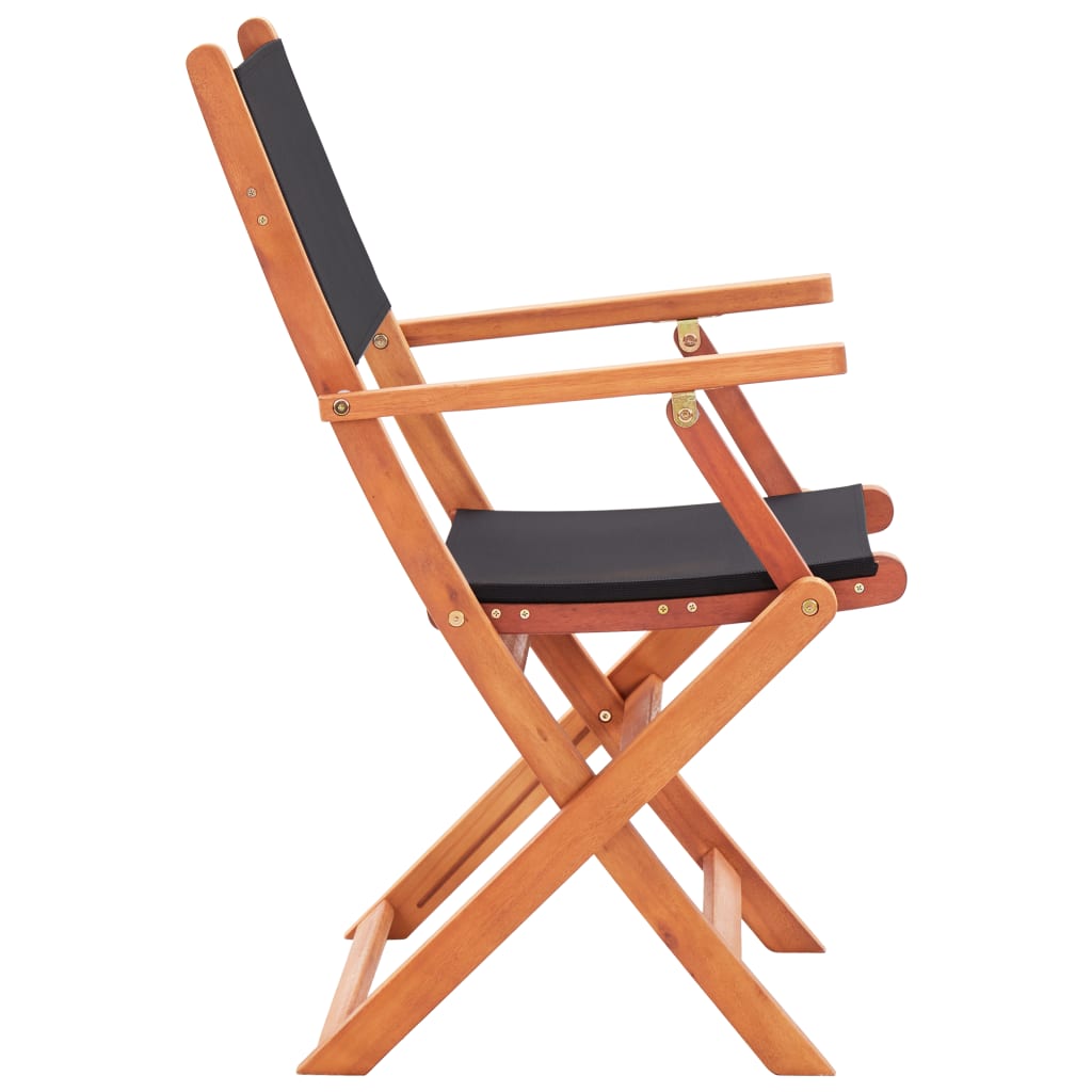 Black Folding Garden Chairs, 2 pcs, Solid Eucalyptus & Textilene