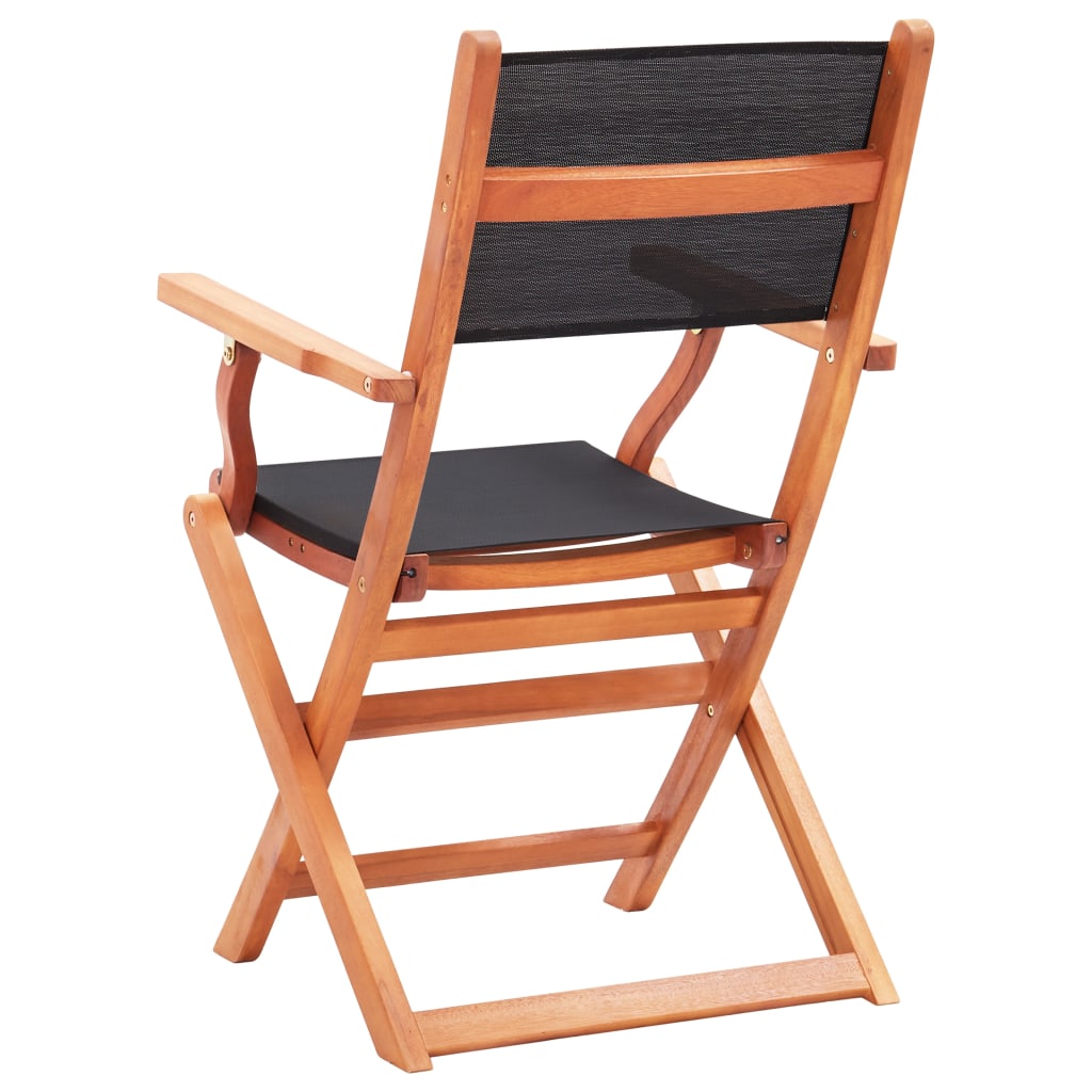Black Folding Garden Chairs, 2 pcs, Solid Eucalyptus & Textilene
