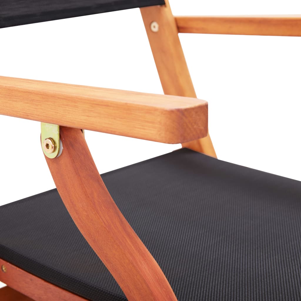 Black Folding Garden Chairs, 2 pcs, Solid Eucalyptus & Textilene