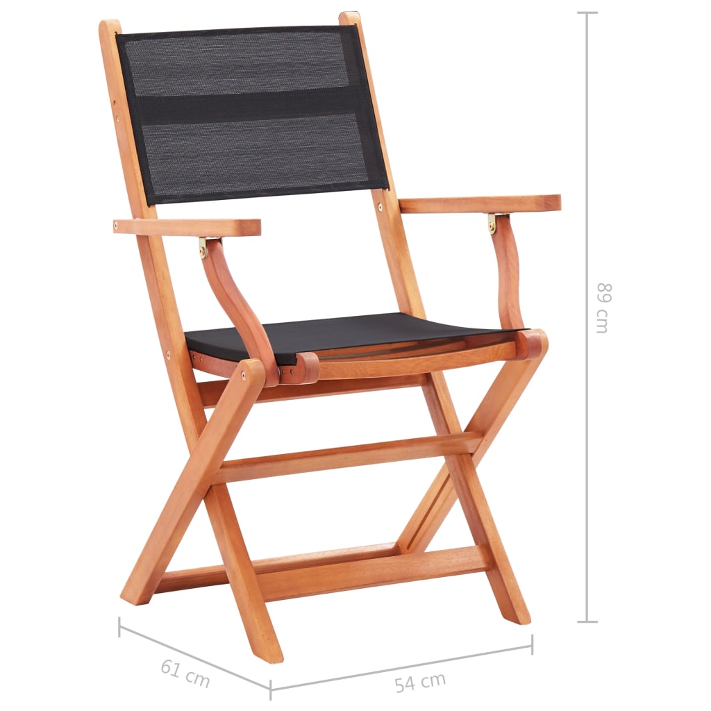 Black Folding Garden Chairs, 2 pcs, Solid Eucalyptus & Textilene