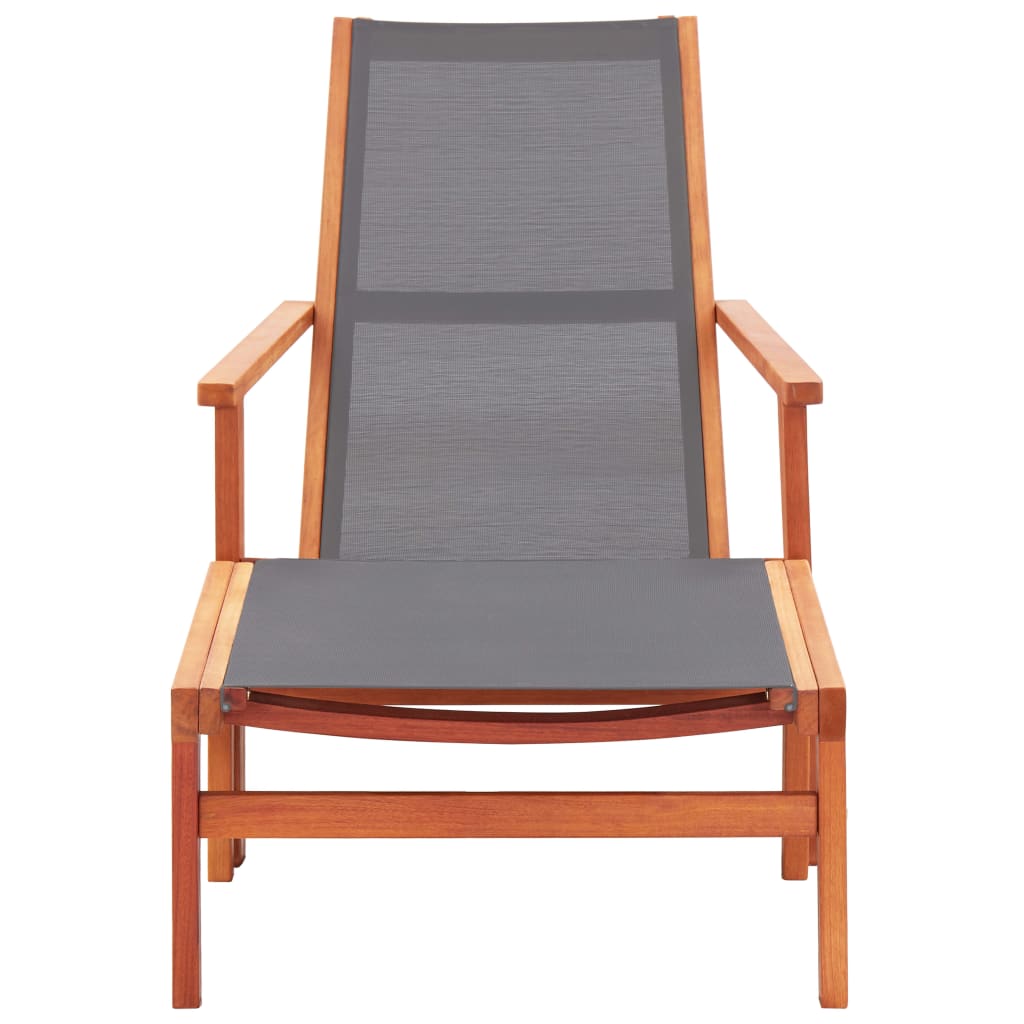 Grey Eucalyptus Wood Garden Chair with Footrest - Textilene Fabric