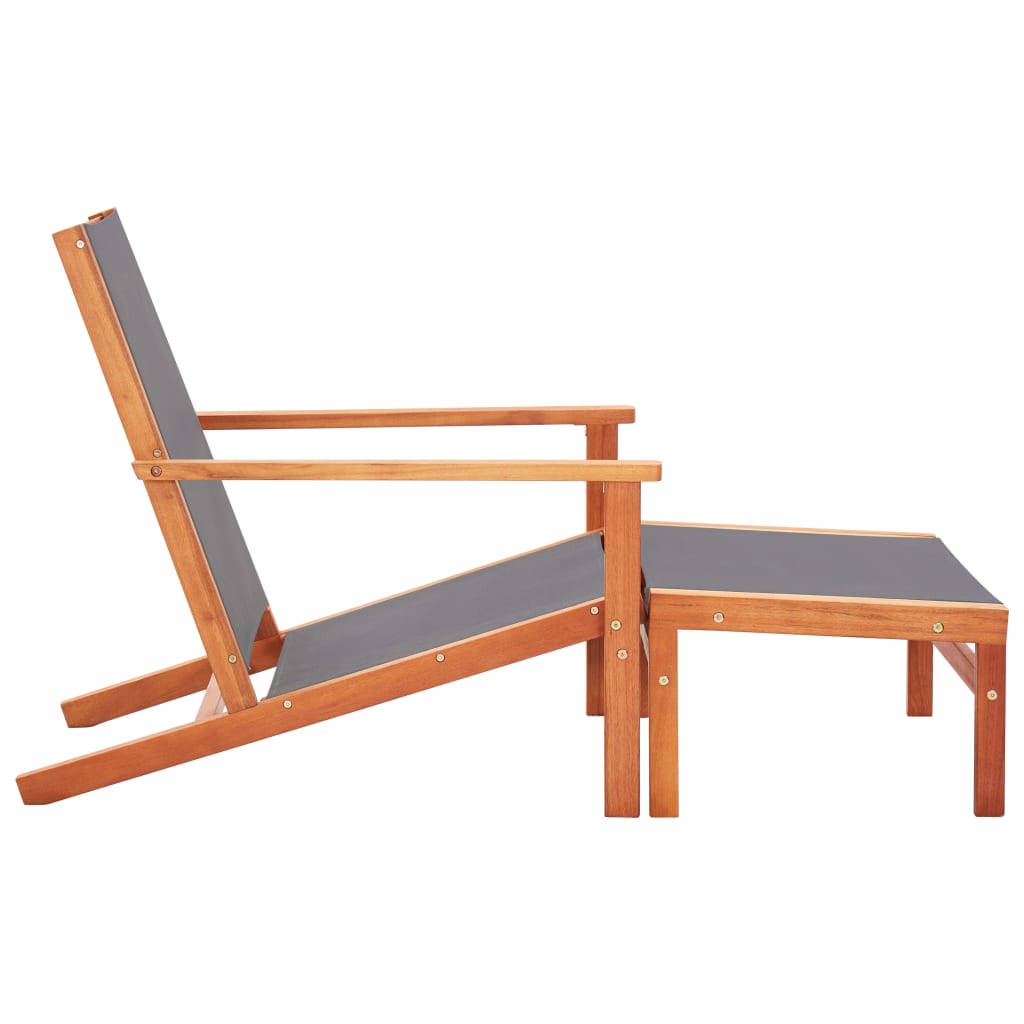 Grey Eucalyptus Wood Garden Chair with Footrest - Textilene Fabric