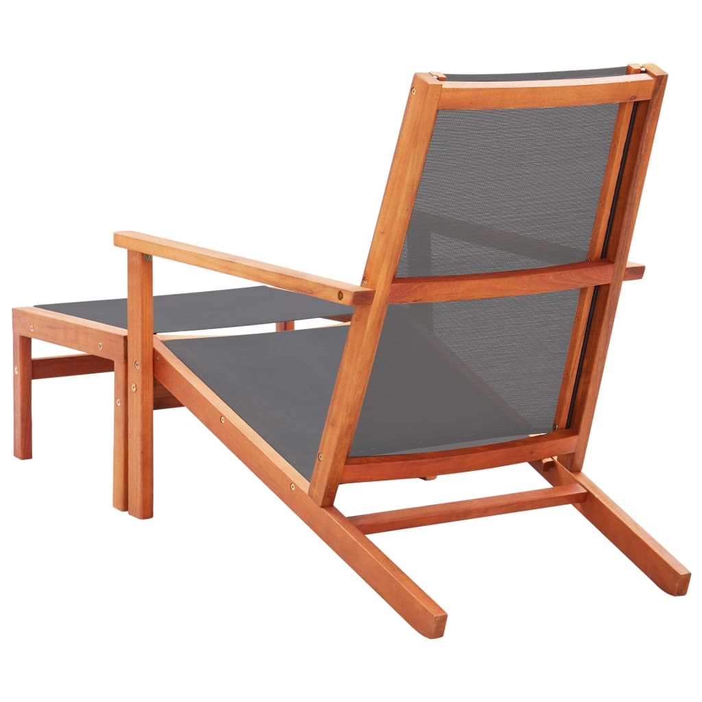 Grey Eucalyptus Wood Garden Chair with Footrest - Textilene Fabric