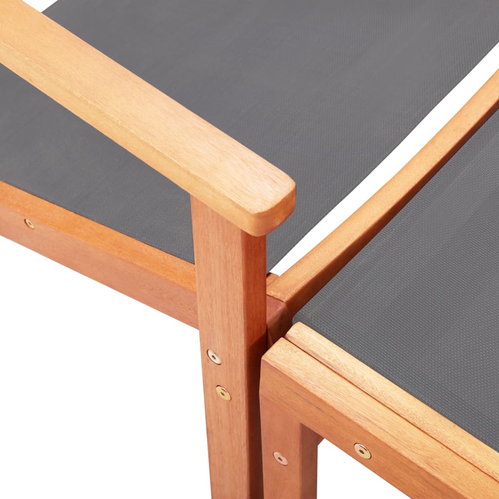 Grey Eucalyptus Wood Garden Chair with Footrest - Textilene Fabric