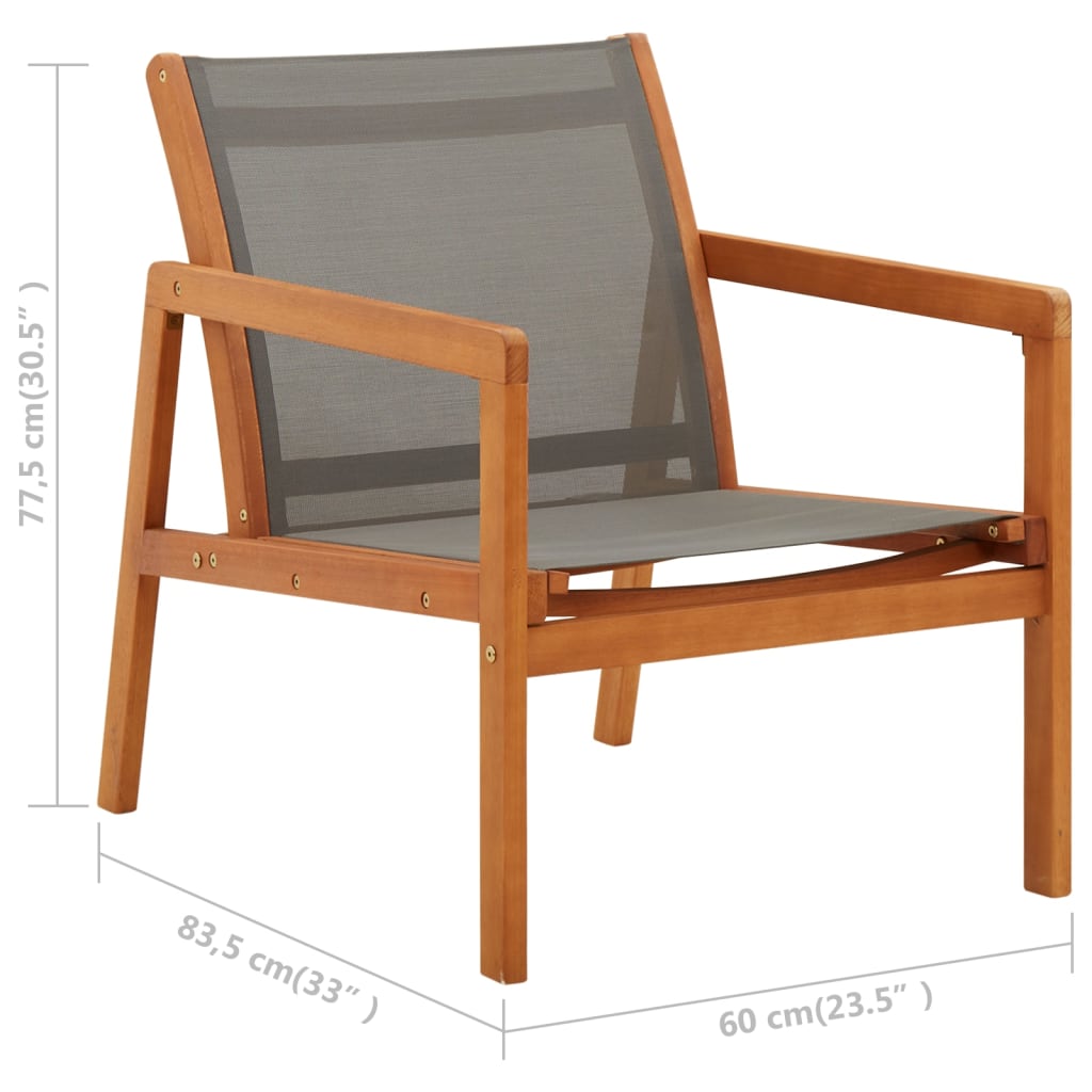 Grey Eucalyptus Wood Garden Lounge Chair with Textilene Fabric