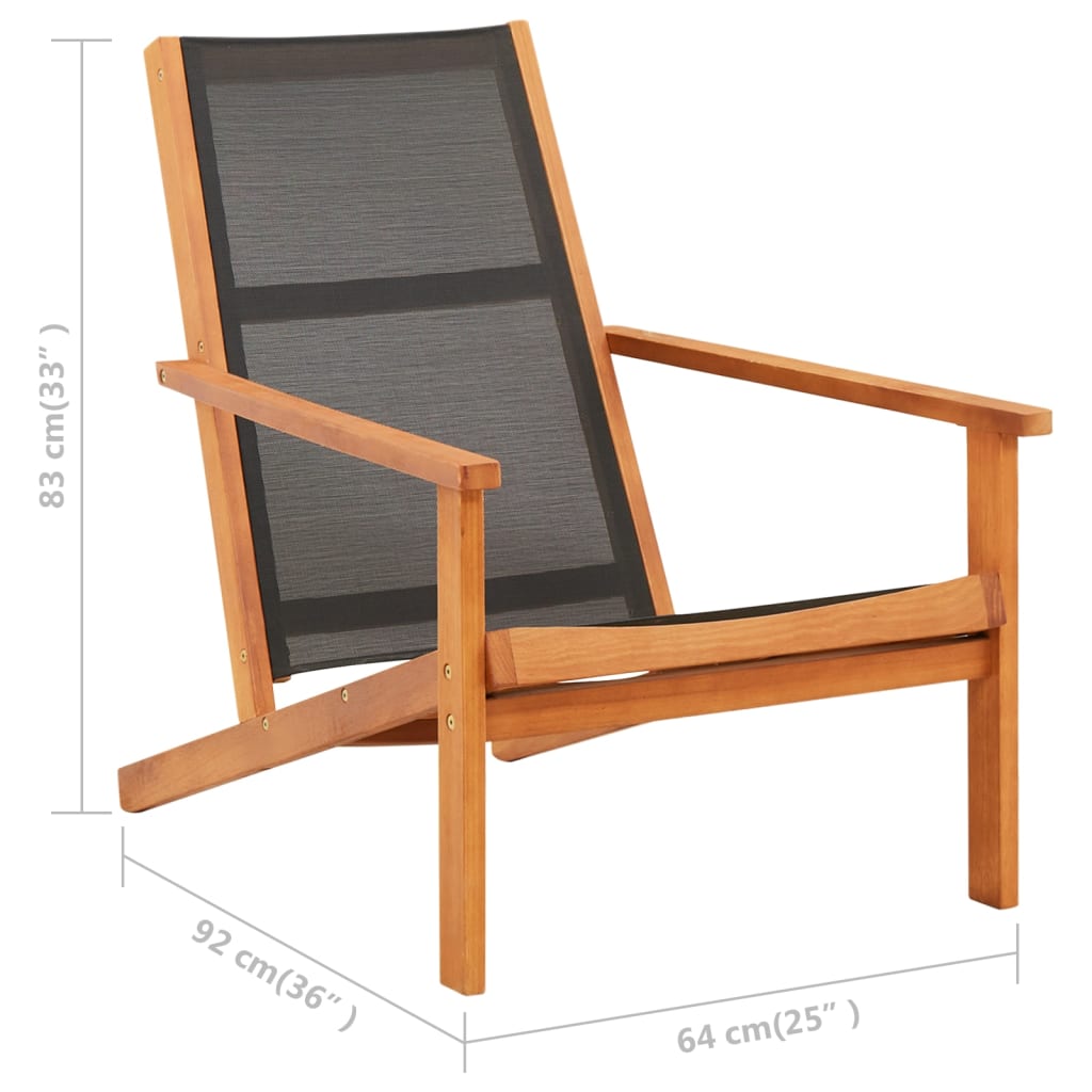 Black Eucalyptus Wood Garden Lounge Chair with Textilene Seating