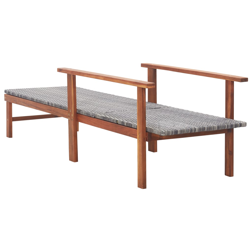 Grey Poly Rattan & Acacia Wood Sun Lounger - Stylish Outdoor Relaxation