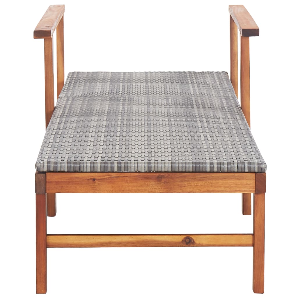 Grey Poly Rattan & Acacia Wood Sun Lounger - Stylish Outdoor Relaxation