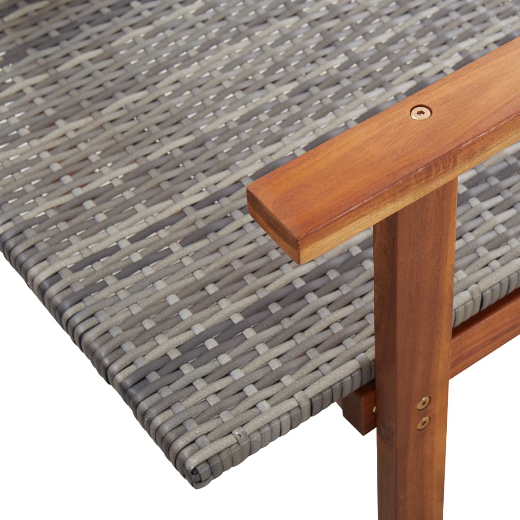 Grey Poly Rattan & Acacia Wood Sun Lounger - Stylish Outdoor Relaxation