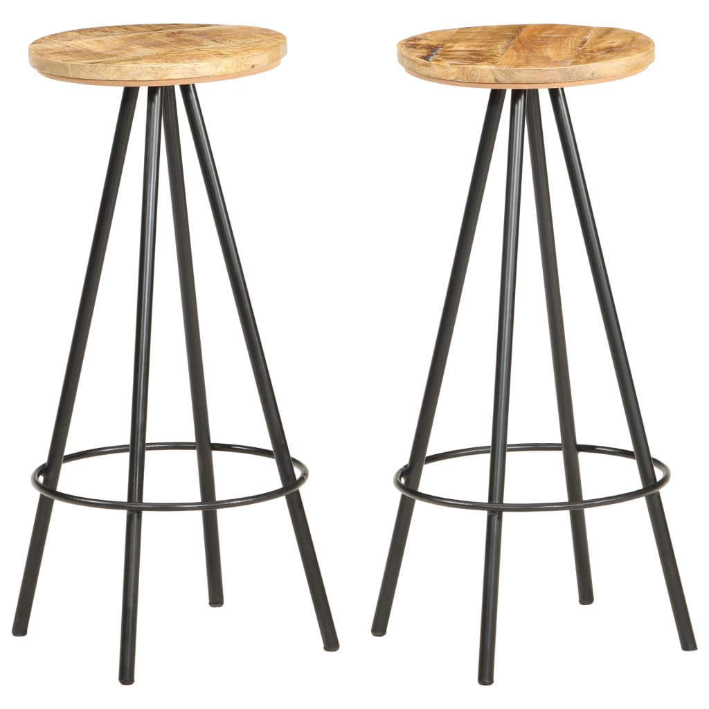 Rustic Bar Stools Set of 2 - Rough Mango Wood Finish