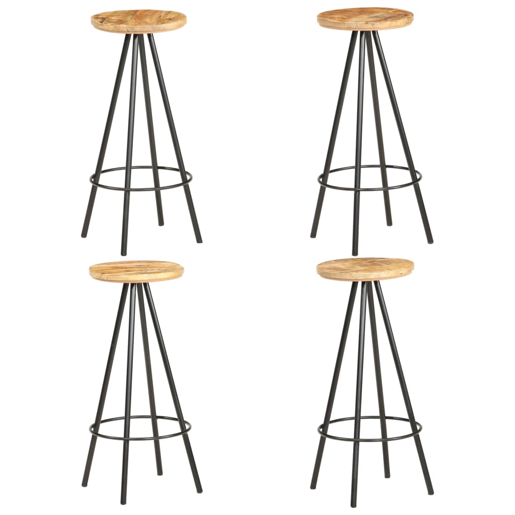 Rustic Charm: 4-Piece Mango Wood Bar Stools Set