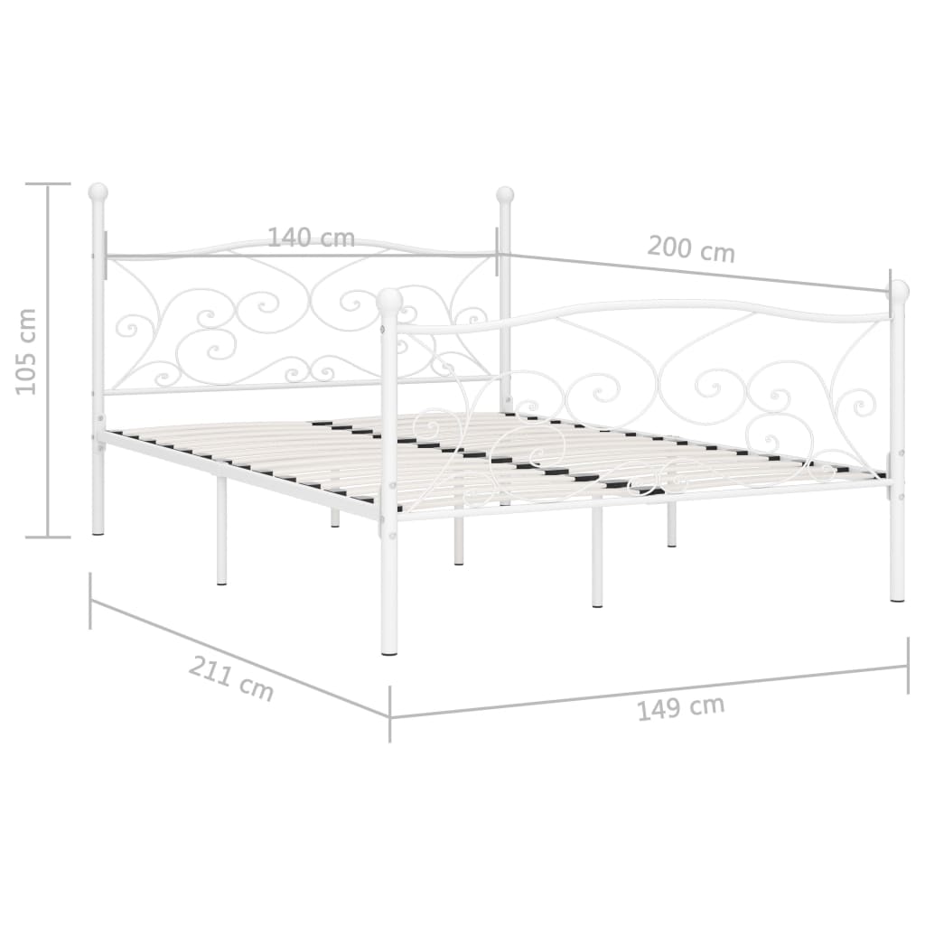 White Metal Bed Frame 140x200 cm with Slatted Base - No Mattress