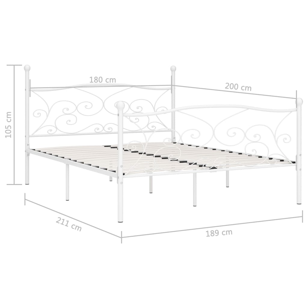White Metal Bed Frame 180x200cm - Super King Slatted Base
