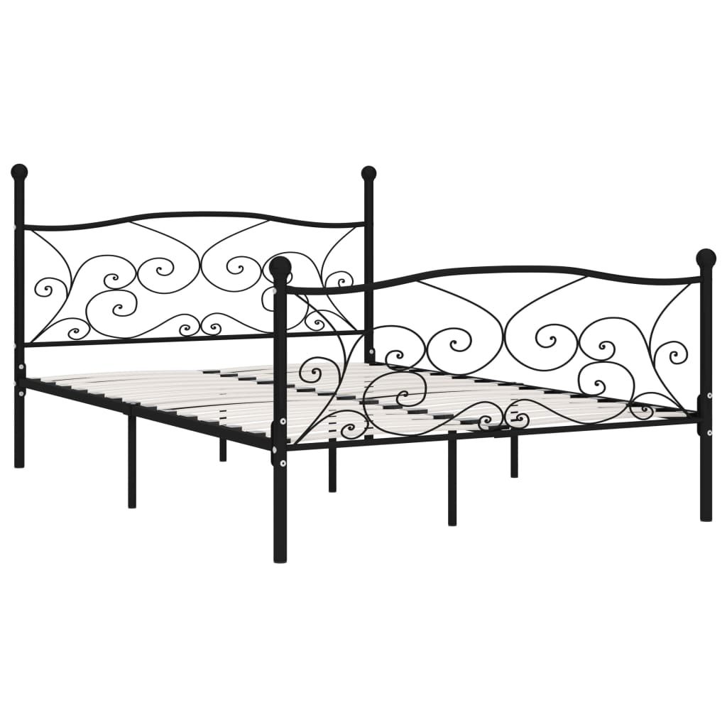 Black Metal Bed Frame 140x200 cm with Slatted Base (No Mattress)