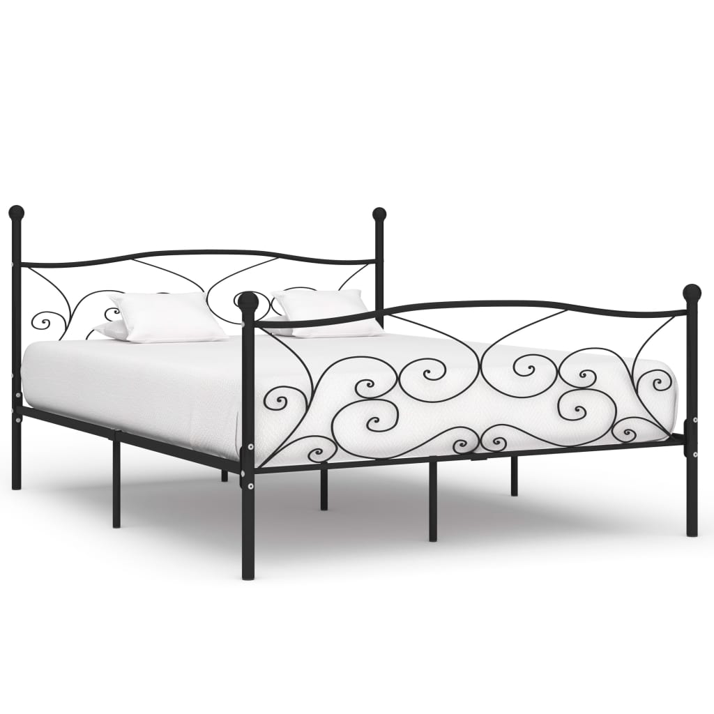Black Metal Bed Frame 200x200 cm with Slatted Base - No Mattress