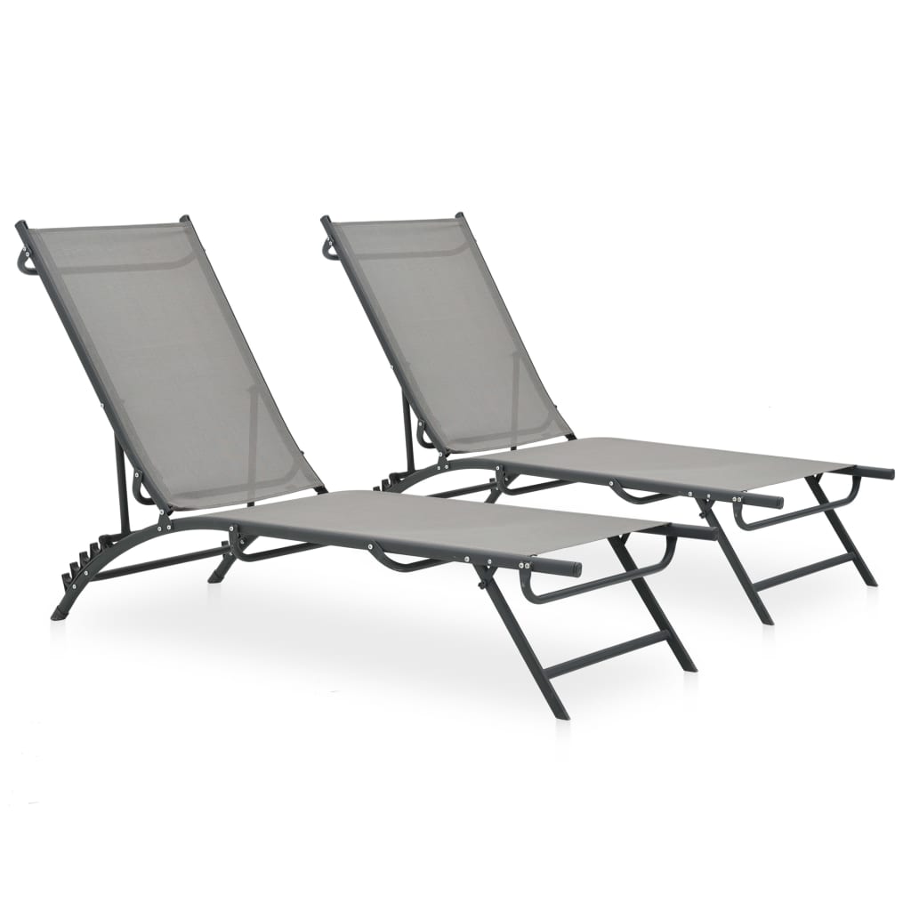 Set of 2 Textilene & Steel Sun Loungers - Durable Outdoor Comfort
