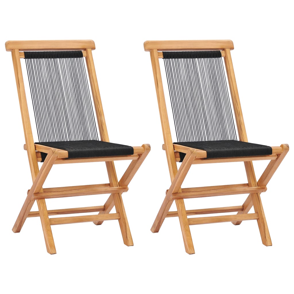 Teak Wood & Rope Folding Garden Chairs, 2 Pcs - Durable Outdoor Seating