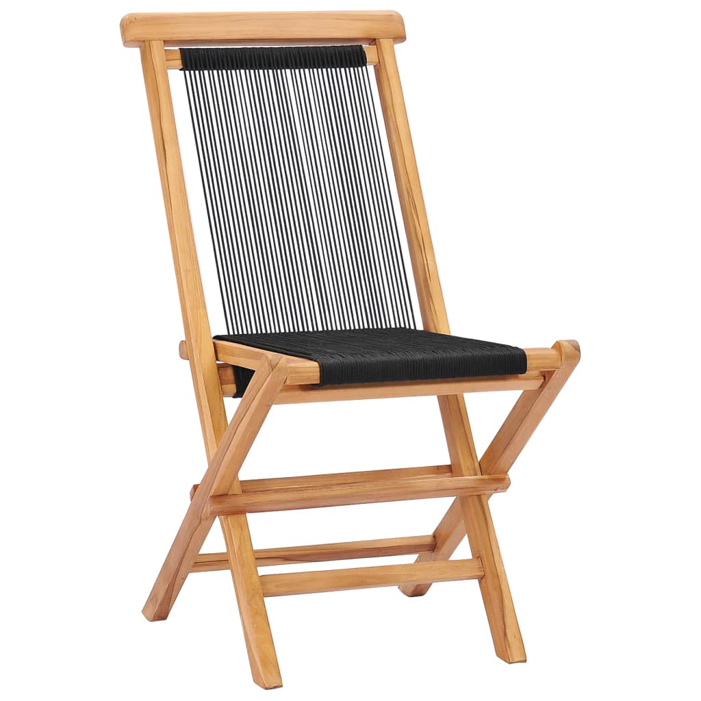 Teak Wood & Rope Folding Garden Chairs, 2 Pcs - Durable Outdoor Seating