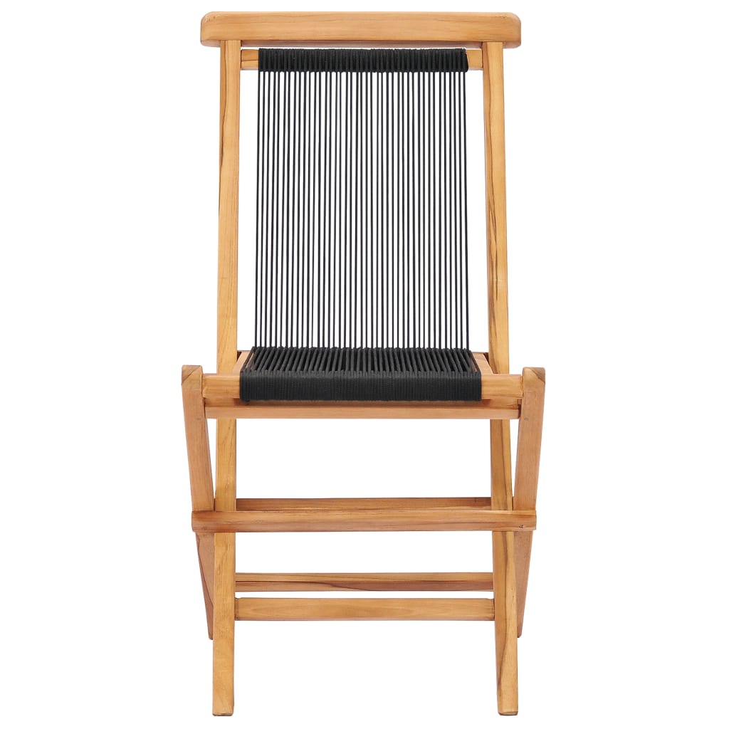 Teak Wood & Rope Folding Garden Chairs, 2 Pcs - Durable Outdoor Seating